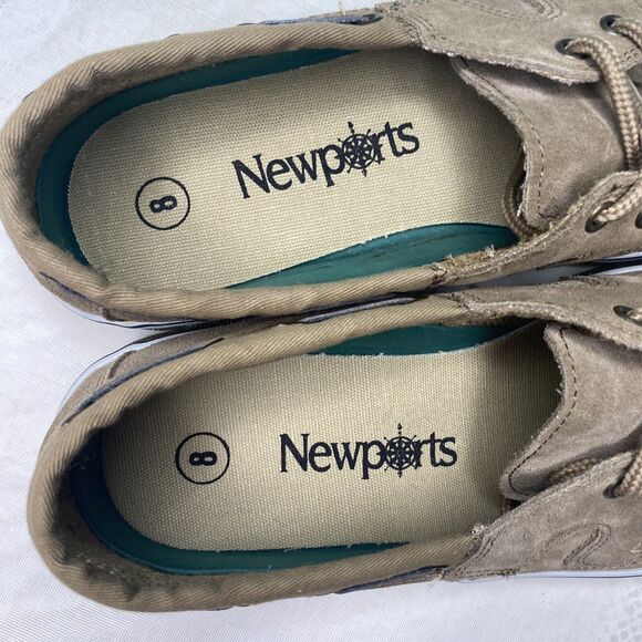 NEWPORTS Boat Shoes Suede Nubuck Lace Up Loafers Rubber Soles Mens 8 Tan Brown - Picture 5 of 8